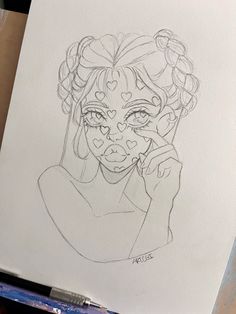 a drawing of a woman with her hand on her face