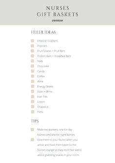 the nurse's gift basket checklist is filled with items for nurses to use