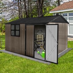 a small shed with a bicycle in it