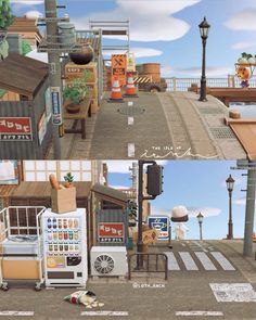 there are two pictures of the same street in this video game, one is showing an open refrigerator