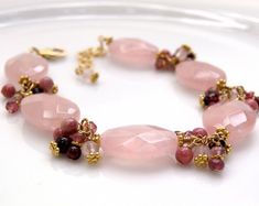 Rose Quartz Bracelet, Gold Filled, Pink Quartz Bracelet, Pink Tourmaline, Garnet, Handmade Wedding Jewelry, Spring Fashion, Christmas Gift Pink Rose Quartz Gemstone Bracelets, Pink Rose Quartz Gemstone Beaded Bracelets, Elegant Pink Faceted Bracelet, Pink Gemstone Bracelets For Jewelry Making, Pink Gemstone Beaded Bracelets For Jewelry Making, Elegant Rose Quartz Gemstone Bracelets, Elegant Rose Quartz Gemstone Bracelet, Elegant Pink Bracelets With Natural Stones, Elegant Pink Bracelets With Stones