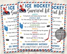 Hockey Survival Kit Gift Tags Editable Template  ➡️ MATCHING Collection here: www.etsy.com/shop/PuffPaperCo/items?search_query=sportssurvivalkit01 THIS IS A TEMPLATE WHICH YOU CAN EDIT ON YOUR BROWSER- NO PHYSICAL PRODUCT WILL BE SHIPPED ❤️ EDITABLE TEMPLATE  - 3.25x4.5"  - Edit immediately right from your browser - Personalize most text, fonts, & colors - Change size, placement, or delete elements completely - Upload your own logo or image ------------------------------------ ⭐️➡️ TRY THIS TEMP Hockey Survival Kit, Hockey Swag, Sports Printables, Sports Snacks, Team Appreciation, Hockey Party, Survival Kit Gifts