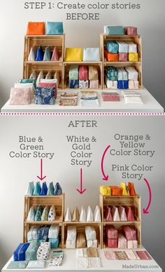 Craft Show Display 5-Minute Fix: Color Groupings - Made Urban Craft Fair Setup, Craft Market Stall Ideas, Craft Fair Display Table, Vendor Table Display, Craft Show Table, Pochette Diy