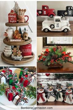 christmas decorations are displayed in different styles and colors