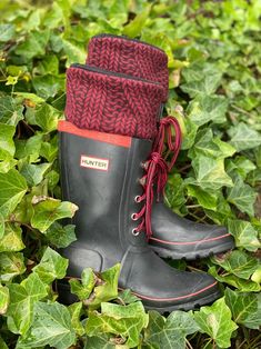 SLUGS Fleece Rain Boot Liners Black With Red Faux Cable Knit | Etsy Black Winter Socks For Outdoor Activities, Red Leg Warmers For Winter Stocking Stuffer, Black Outdoor Winter Socks, Black Winter Outdoor Socks, Cozy Winter Socks With Ribbed Cuffs, Black Socks For Cold Weather And Fall, Black Socks For Cold Weather Fall Season, Black Socks For Fall, Red Knee-high Leg Warmers For Winter