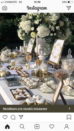 an image of a table with desserts and flowers on it for the instagram