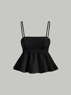 Black Babydoll Top, Cute Shein Tops, Outfit For Night Out, Adrette Outfits, Frilly Top, Fashion Top Outfits, Outfit Inspo Summer, Fashion Cap, High Fashion Outfits