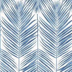 a blue and white palm leaf wallpaper