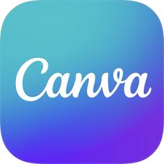 the word canva is written in white on a blue and purple background with rounded corners