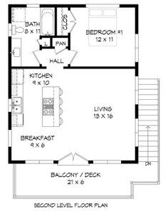 the second level floor plan for a home with two bedroom and an attached kitchen area