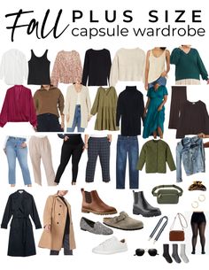 Plus Size Capsule Wardrobe | Your Guide to Plus Size Fall Fashion - www.carlakiley.com Plus Size Time Capsule Wardrobe, Plus Size Fall Fashion 2023 Big Stomach, Size 22 Fashion For Women, Plus Size Amazon Outfits, Fall Plus Size Outfits 2023, Plus Size Fall Outfits Big Stomach, Plus Size Capsule, Plus Size Capsule Wardrobe, Capsule Wardrobe Casual