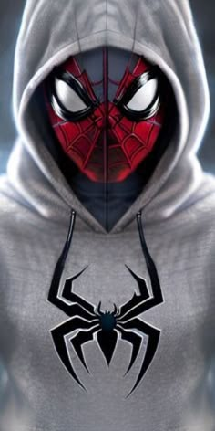 a spider man wearing a hoodie with his eyes open