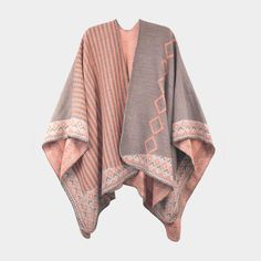 Style No : [450472] S1039-Gy Color : Gray, Pink Size : 47" X 55" Material : 100% Acrylic Reversible Bohemian Pattern Runan Wrap Poncho Pink Shawl For Fall, Pink One-size Poncho For Fall, Pink One Size Poncho For Fall, Pink Shawl Poncho For Winter, Pink One-size Winter Shawl, Pink One Size Shawl For Winter, One Size Pink Shawl For Winter, Pink One Size Shawl Poncho, Bohemian Pattern