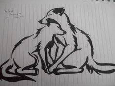 a drawing of a fox sitting on the ground