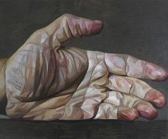 an oil painting of a person's hand holding something