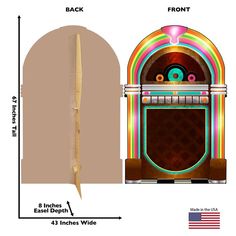 an old fashioned jukebox with the measurements for it's front and back sides