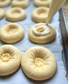 the doughnuts are being made and ready to be baked into buns or donuts