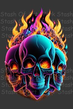 three skulls with flames in the background