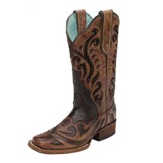 Corral Women's Sequin Inlay Cowgirl Boot Square Toe - C1199 Cowgirl Boots Square Toed, Handcrafted Boots, Corral Boots, Cowgirl Boot, Chocolate Leather, Genuine Leather Boots, Western Cowboy Boots, Cowgirl Boots, Western Cowboy