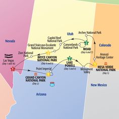 a map of the arizona national park and its major attractions, including mountains, rivers, lakes, and parks