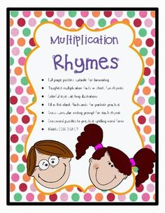 a poster with two girls on it that says multiplication rhymes