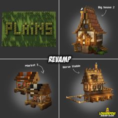 four different views of a house in minecraft