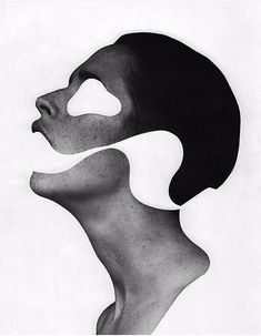 a black and white photo of a woman's face with the shape of a man's head