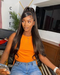 Lace Front Wigs Half Up Half Down, Wig Install Hairstyles Straight Hair, Straight Wig Hairstyle Ideas, Wig Installation Styles, Half Up Half Down Wig Install, Frontal Installation Styles, Wig Install Ideas, Straight Frontal Hairstyles, Half Up Half Down Wig Black Women