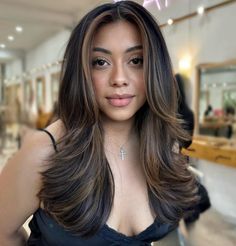 Heavy Highlights On Dark Hair Are The Bold Way To Go Brighter Hair Colors For Olive Skin, Garnier Hair Color, Brown Hair Inspo, Olive Skin Tone, Hair Inspiration Long, Brunette Hair With Highlights, Black Hair With Highlights