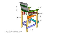 a wooden chair with measurements for the seat and back rest on it's legs