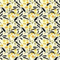 a yellow and black flower pattern on a white background