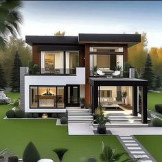 a large modern house with lots of windows