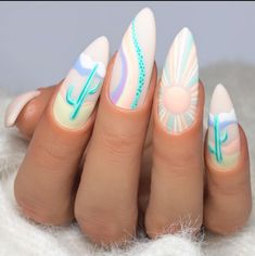 Margarita Nails Design, Desert Nails Designs, Southwestern Nails, Palm Springs Nails, Florida Nails Designs, Southwest Nails, Desert Nail Art, Mexico Nail Ideas, Adventure Nails