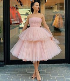 Pink tulle short A line prom dress party dress · Dreamy Dress · Online Ball Gown Prom Dress, Tulle Sleeves, Short Prom Dress, A Line Prom Dresses, Gown Prom, Pink Tulle, Ball Gowns Prom, Short Prom, Prom Dresses Ball Gown