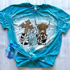 Holy Highland Cow Floral Unisex Bleached Tee Super soft, breathable material! All Shirts are Gildan Softstyles  (65% polyester/35% cotton) Sizes Small, Medium, Large, XL, 2x, 3x Available  Thank you for your support of our small business! Custom shirts available! ❤️ShopSouthernBella Highland Cow Tshirt Ideas, Bleach Cow Shirts, Highland Cow Shirt Ideas, Pretty Tshirt, Cow Print Shirt, Bleach Shirt, Tshirt For Women, Highland Cow, Cow Print