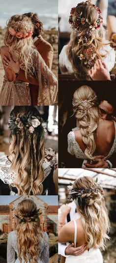 the different hairs styles and hair colors are shown in this collage, including long wavy hair