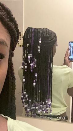 purple & black knotless with white, clear & different shades of purple beads, everything found at my local beauty supply flow me on ig & tiktok @theleeyaki 💜 Knotless Box Braids With Clear Beads, Peakaboo Braids Knotless With Beads, Black And Purple Braids With Beads, Braids With Purple Beads, Breads With Beads, Clear Beads On Braids, Knotless Box Braids Beads, Purple Braids With Beads, Cute Hairstyles With Beads