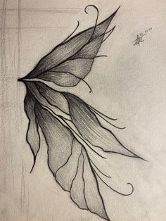 a black and white drawing of a leaf with long leaves on the tip of it