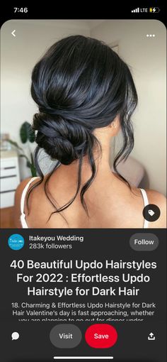 Medium Length Dark Brown Wedding Hair, Wedding Guest Hairstyles For Dark Hair, Bridesmaid Updo Black Hair, Wedding Guest Hairstyles Black Hair, Bridesmaid Hair Dark Brown, Guess Wedding Hairstyles, Black Tie Bridesmaid Hair, Bridal Updo Dark Brown Hair, Bridal Updo Black Hair