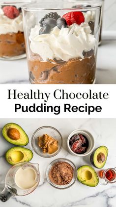 healthy chocolate pudding recipe with fresh fruit and whipped cream