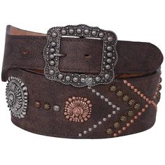 B725 - Brown Leather Indian Design Belt Belt Western Brown Belt With Concho, Southwestern Style Brown Concho Belt, Western Style Brown Concho Belt, Western Style Brown Belt Buckle With Antique Buckle, Southwestern Brown Belt With Antique Buckle, Southwestern Style Concho Belt For Festivals, Southwestern Concho Belt For Western-themed Events, Western Brown Antique Buckle Belt, Western Style Brown Antique Belt Buckle