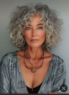 Occipital Bone, Shag Haircuts For Women, Layers Bangs, Hairstyles For Ladies, Natural Curly Hair Cuts, Grey Curly Hair, Medium Length Curly Hair, Haircuts For Medium Length Hair, Grey Hair Inspiration