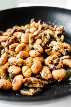 the food is prepared and ready to be cooked in the skillet on the stove