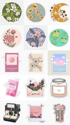 various stickers with flowers and plants on them