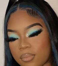 Aqua Blue Makeup Look, Teal And Silver Makeup, Turquoise Prom Makeup, Turquoise Makeup Looks Black Women, Teal Makeup Looks For Brown Eyes, Teal Makeup Looks Black Women, Aqua Eyeshadow Looks, Mint Makeup Looks, Mint Green Makeup Looks