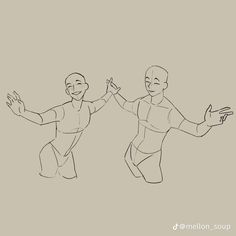 two people are dancing with their hands in the air and one person is holding his arms out