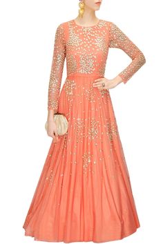 Peach colour anarkali gown Astha Narang, Engagement Gown, Engagement Gowns, Peach Colour, Salwar Kamiz, Desi Clothes, Patiala Salwar, Anarkali Gown, Coral Peach