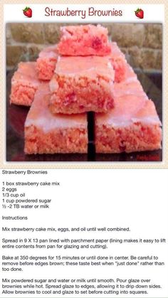 the recipe for strawberry brownies is shown in an email post, and it appears to be made from scratchsticks