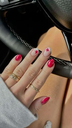 Cute French Gel Nails, Easy Classy Nails, Acrylic Nail Designs Strawberry, Concert Gel Nails, Fun Nail Designs Winter, Doted Nail Designs, Nail Ideas No Tips, Nail Ideas Ring Finger Different, Cute Simple Nails Design