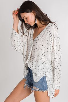 Textured Dots Blouse :: NEW ARRIVALS :: The Blue Door Boutique Blue Door, Oversized Blouse, Dot Print, Boutique Clothing, Cute Dresses, New Arrivals, Customer Service, Ruffle Blouse, Dots